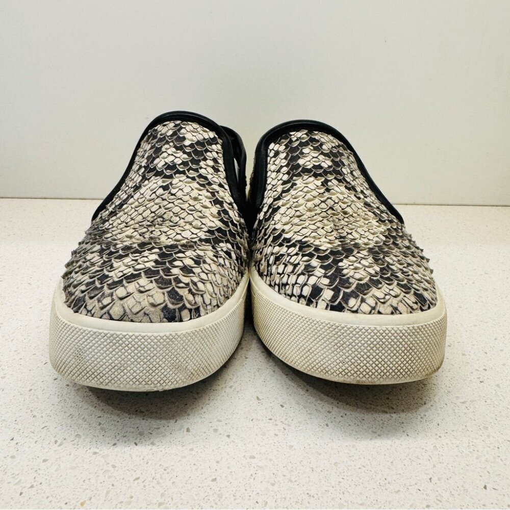 Vince Sneakers Classic Leather Snakeskin Runners Shoes Slip On White Soles Sz 7 - Picture 2 of 12